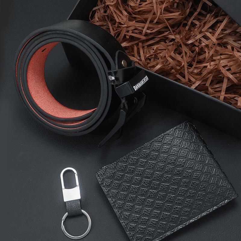 Father's Day Gifts Premium Men's Gift Set Sophisticated 3-Piece Men's Accessories Gift Box Leather Belt, Wallet & Keychain