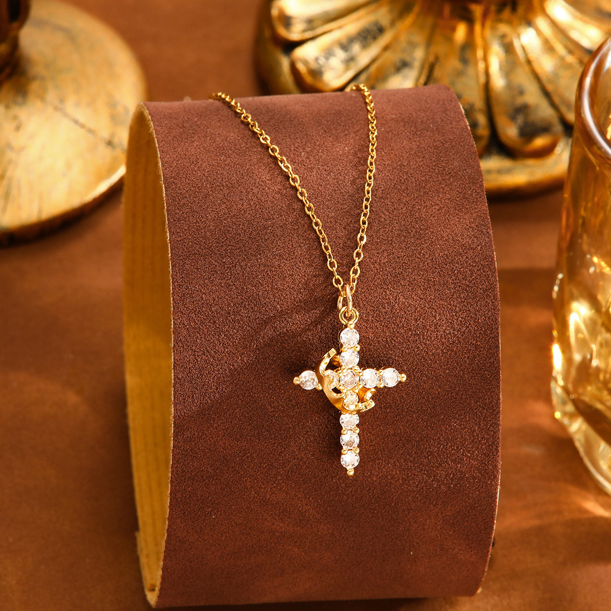 Sparkling Spin Cross Necklace Dazzling Rotatable Crown Cross Necklace De-Stress Necklace