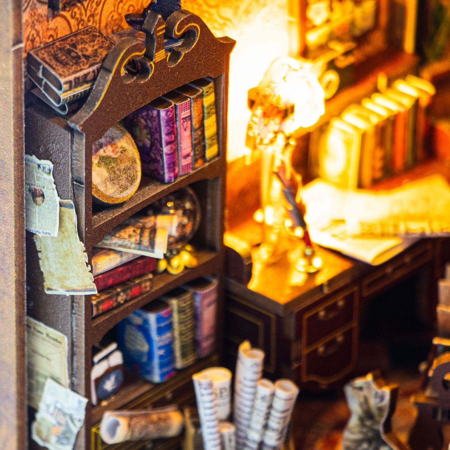 Enchanted Library Book Nook DIY Kit Magical Bookshelf Insert with LED Light & Miniature Details