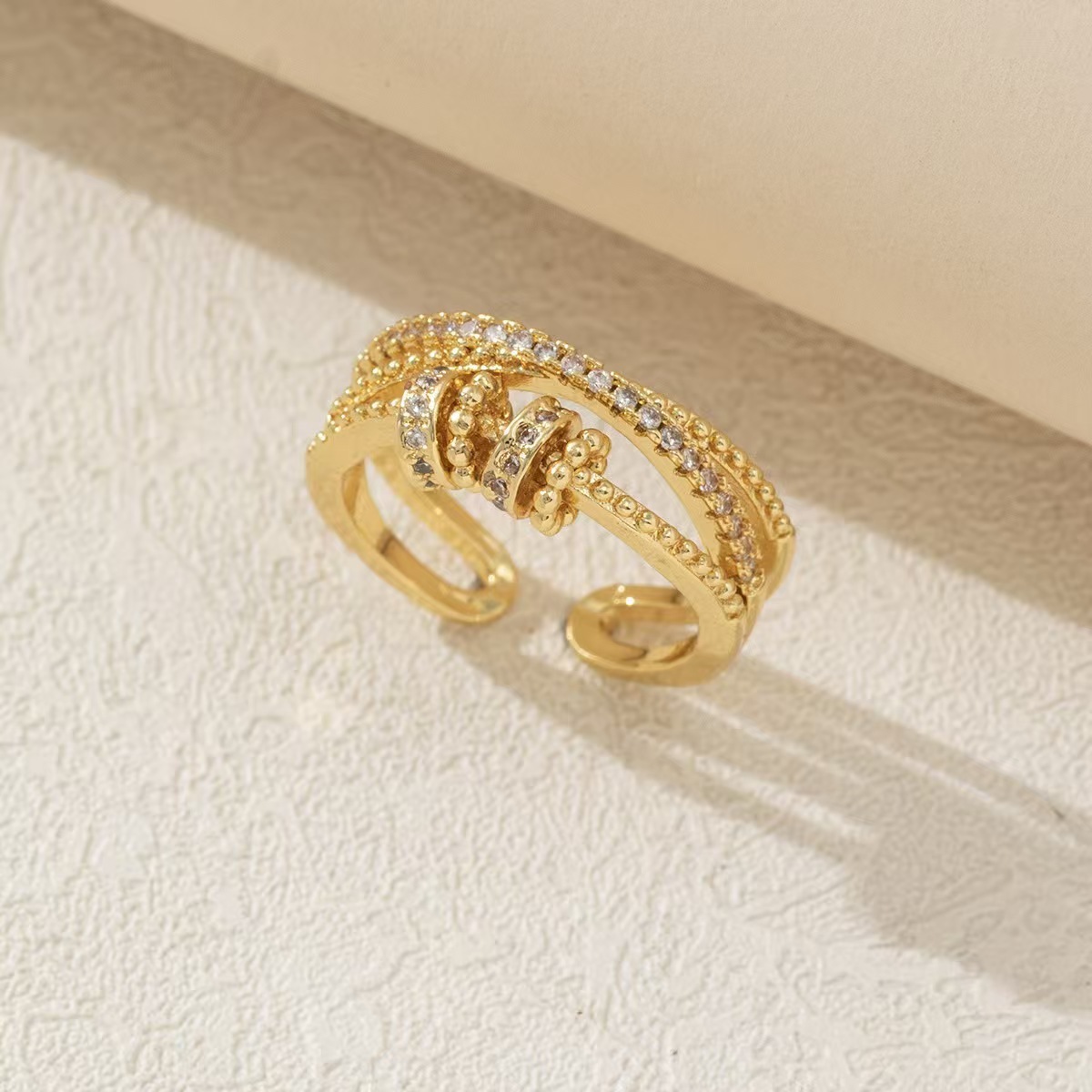 Stylish Fidget Anxiety Ring for Women Adjustable Spinner Ring with Zircon Accents for Stress Relief