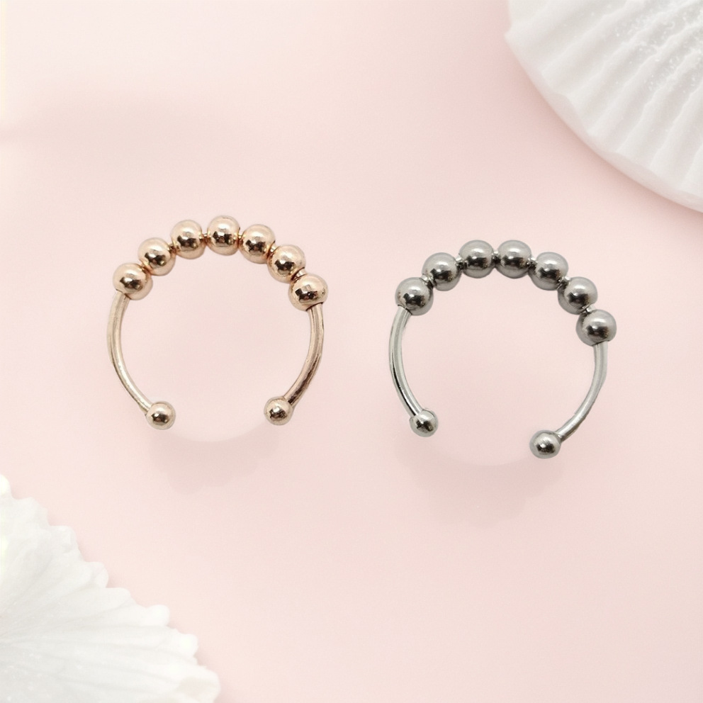 Stylish Fidget Ring Stainless Steel Beaded Anxiety Ring Worry Bead Fidget Ring Unisex Anti-Anxiety Ring