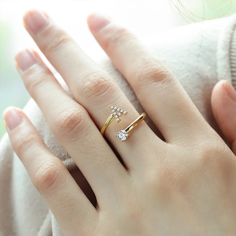 Dainty Initial Ring Adjustable Open Alphabet Letter Ring Cubic Zirconia Personalized Stackable Ring Gold/Silver Plated Women's Jewelry Gift