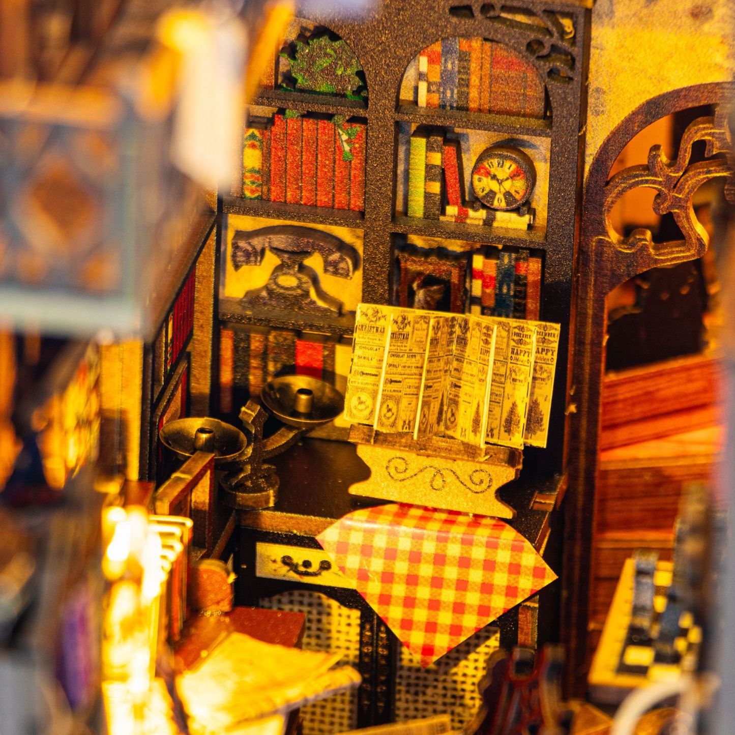 Enchanted Library Book Nook DIY Kit Magical Bookshelf Insert with LED Light & Miniature Details