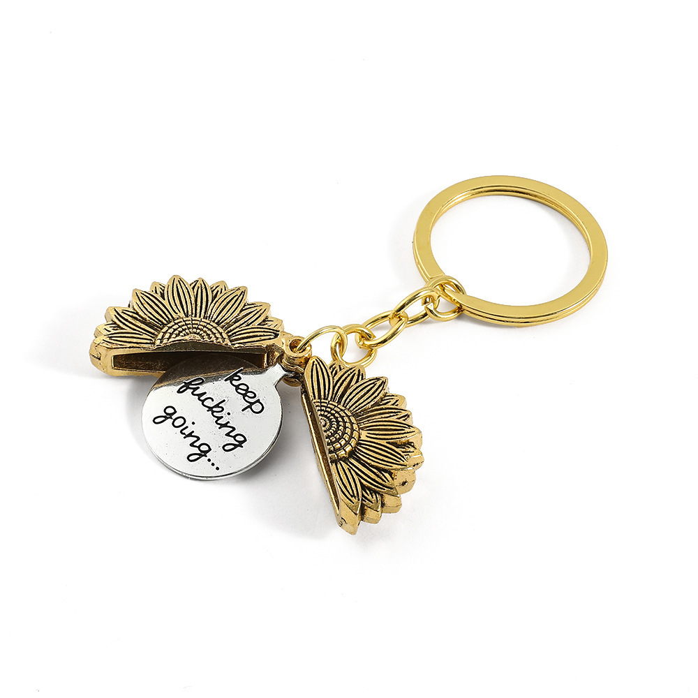 Personalized Sunflower Locket Keychain Custom Engraved Inside Neckalce Keep Going Sunflower Jewelry