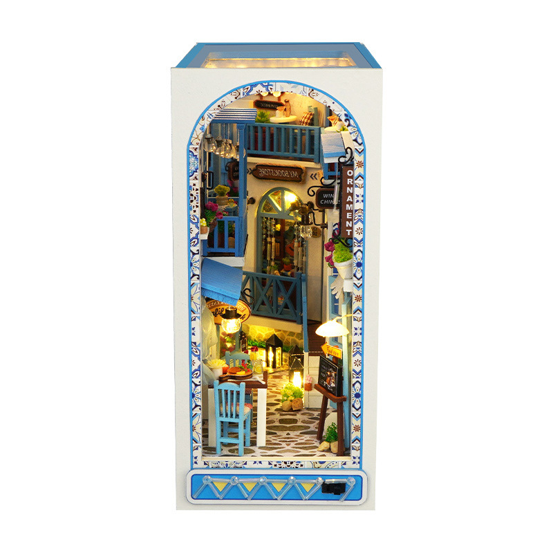 "Sea Breeze" Mediterranean DIY Book Nook Kit LED Lighted Wooden Bookshelf Insert & 3D Puzzle Family Gifts