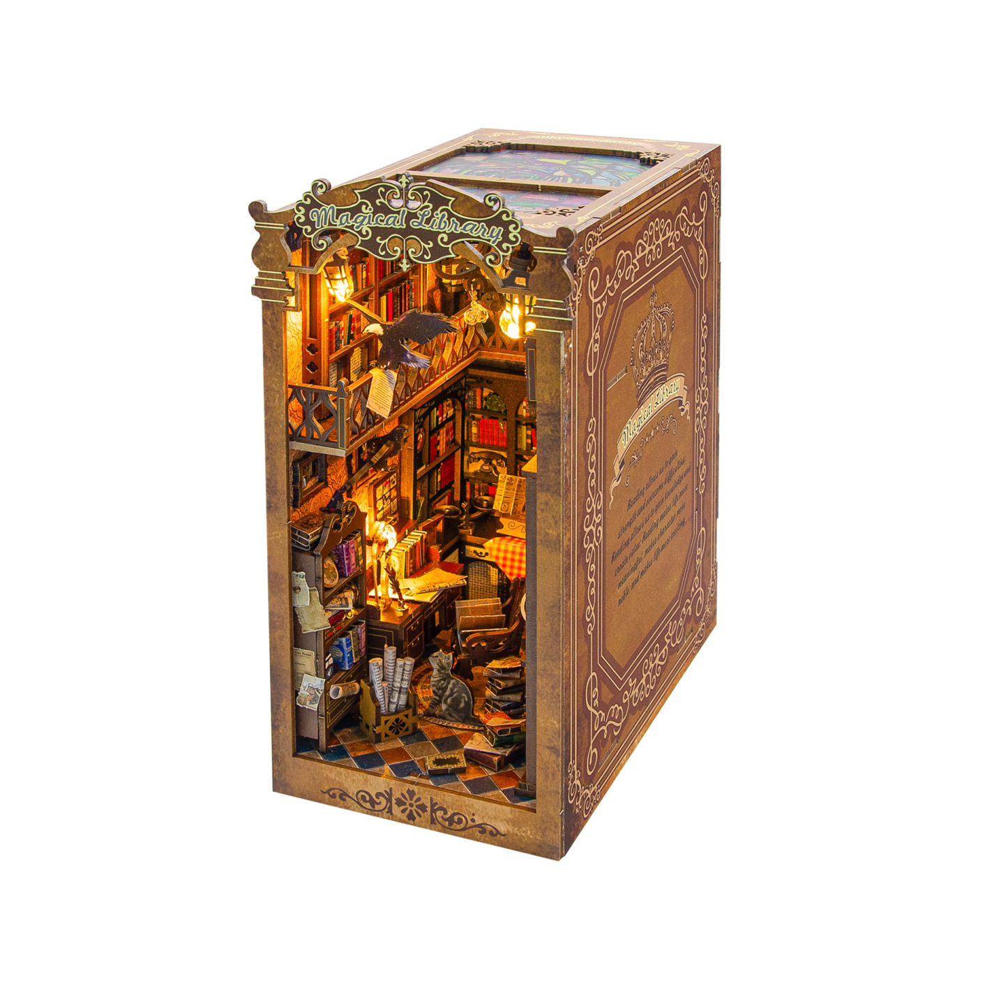 Enchanted Library Book Nook DIY Kit Magical Bookshelf Insert with LED Light & Miniature Details