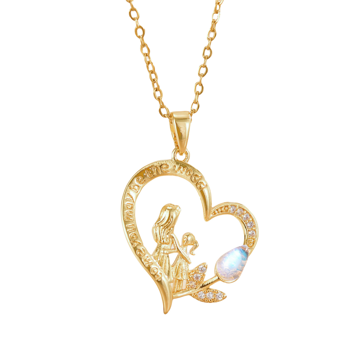 Mother's Day Gifts Heart-shaped Tulip Mother's Love Necklace Mother Daughter Heart Pendant Necklace Heart with Mother and Child