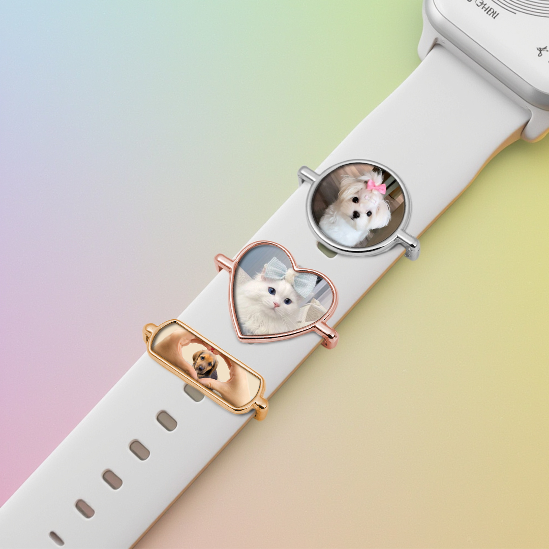 Custom Pet Photo Engraved Watch Strap Charm Personalized Smartwatch Beaded Accessory Photo Apple Watch Charms
