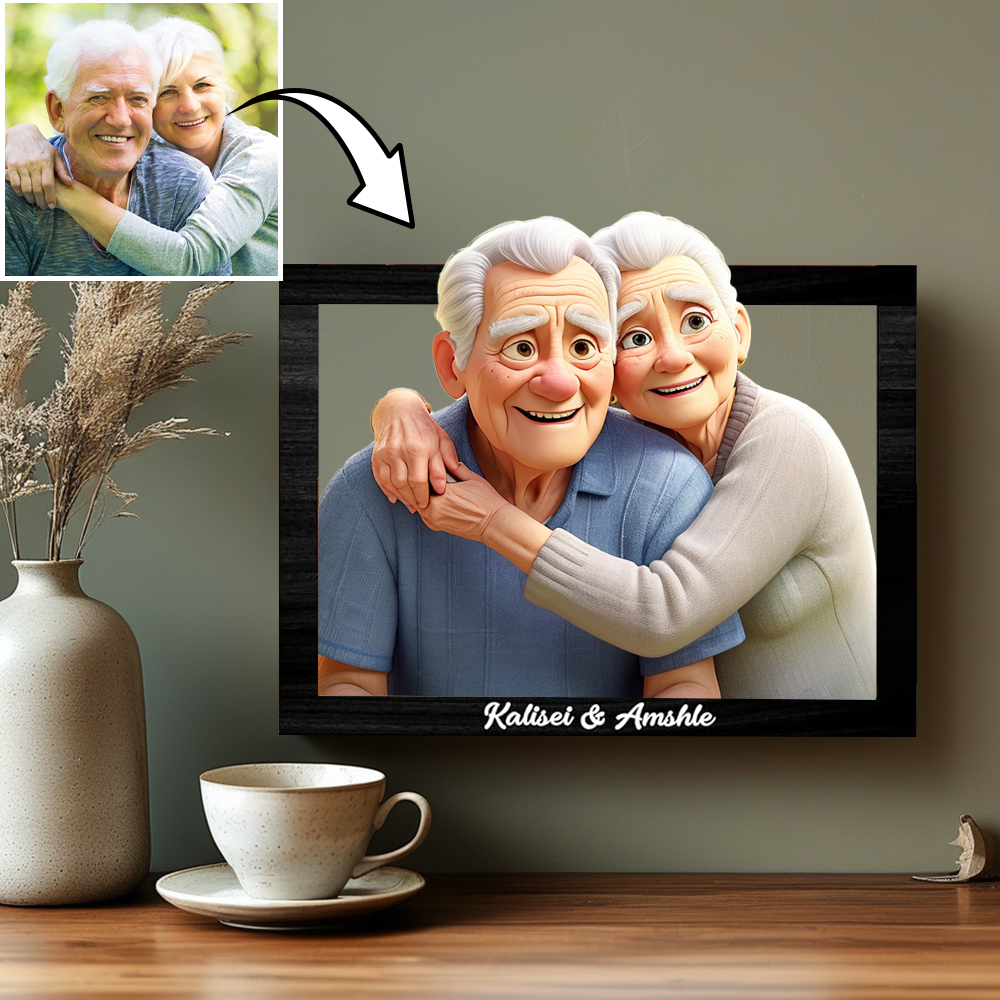 Custom Photo 3D Cartoon Portrait Gift Personalized Cartoon Style 3D Photo Wooden Frame Sign Comic Photo Frame For Grandparents - MyFaceBoxerUK