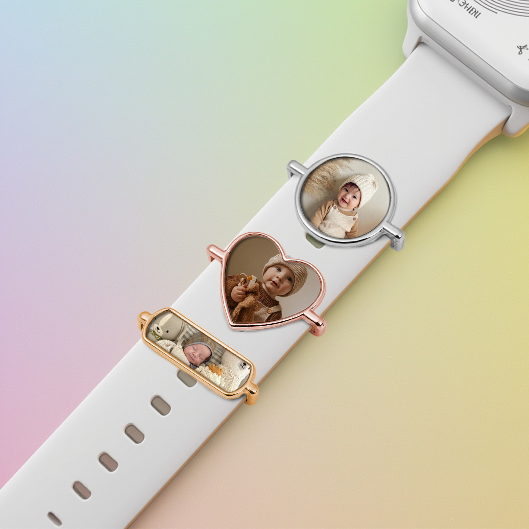 Custom Baby Photo Engraved Watch Strap Charm Personalized Smartwatch Beaded Accessory Photo Apple Watch Charms