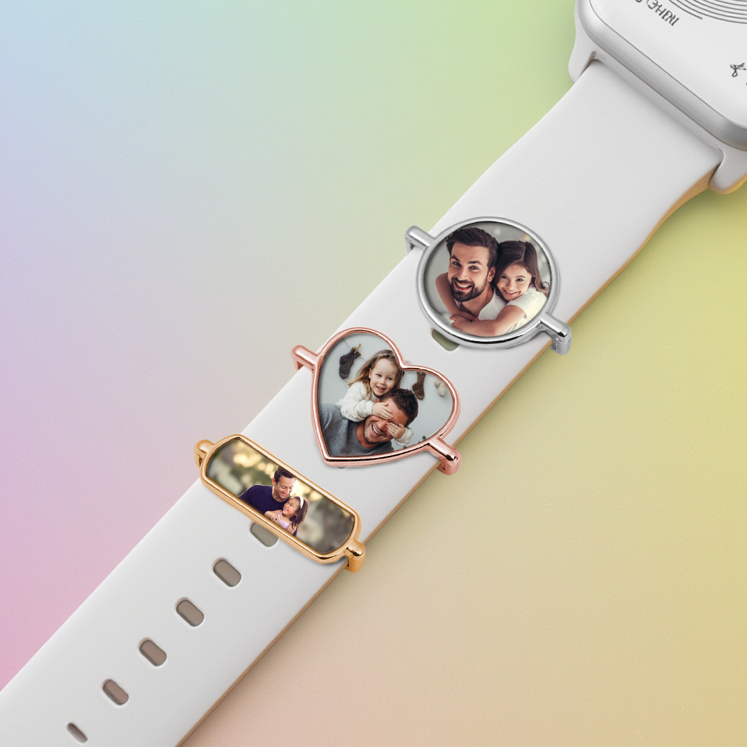 Father's Day Gifts Custom Photo Engraved Watch Strap Charm Personalized Smartwatch Beaded Accessory Photo Apple Watch Charms