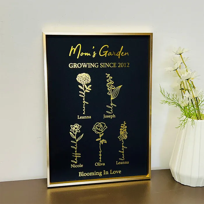 Gifts for Mom Custom Golden Foil Birth Flower Frame