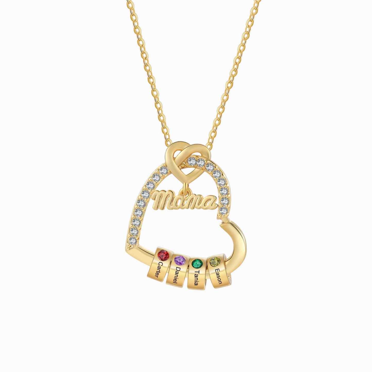 Custom Heart Necklace for Mom Personalized Mother's Heart Necklace Family Names & Birthstone Jewelry