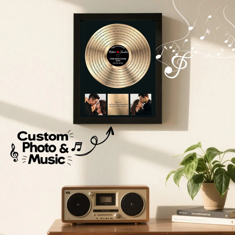 Personalized Golden Record Style Music Decor, Custom Music Photo Name, Custom Photo Music Plaque, Personalized Song Plaque, Click to Play No Phone Needed for Loved Ones - namenecklace