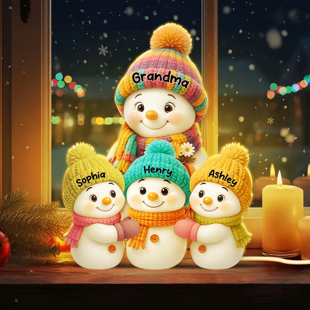 Custom Snowman Family Light Box Personalized Snowman Family Portrait Lamp Grandkids Names Christmas Light Up Decor Christmas  Gifts for Grandma and Grandpa