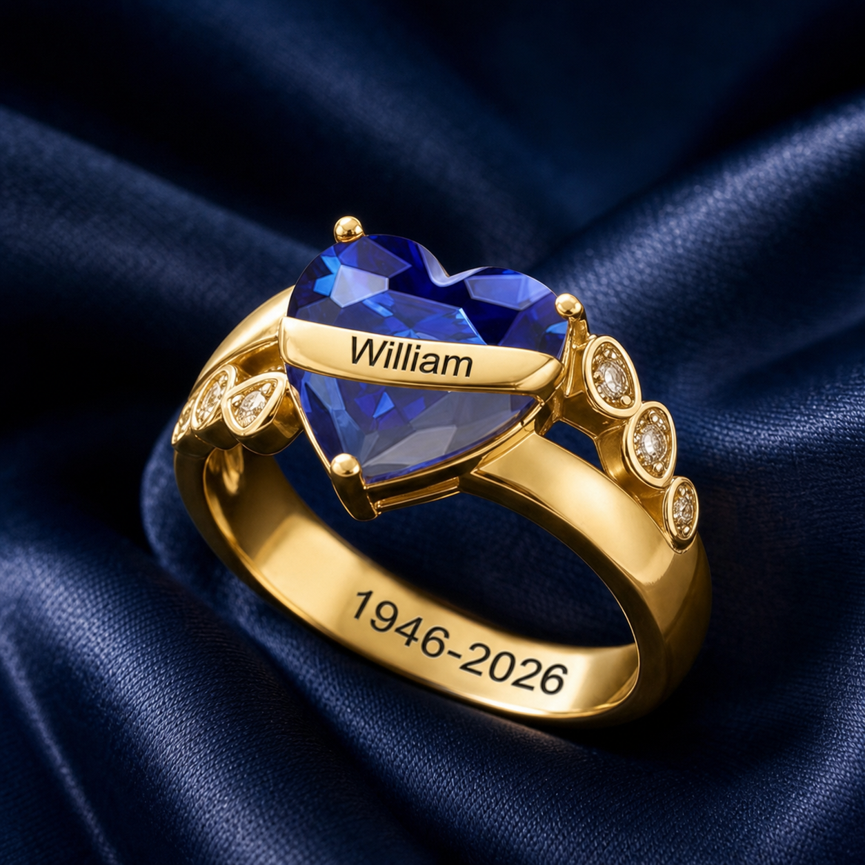 Custom Memorial Heart Ring Personalized Birthstone Engraved Remembrance Jewelry Gift for Her