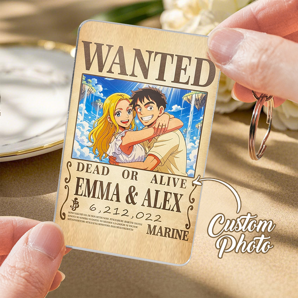 Custom Anime-Style Wanted Poster Keychain Personalized Wanted Poster Keychain Couple's Custom Bounty Poster Keychai