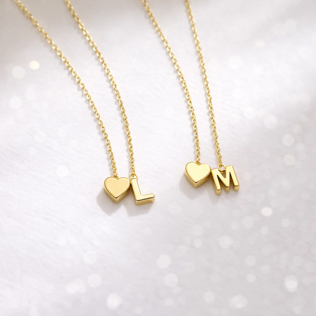 Personalized Heart Initial Necklace Custom Letter Heart Pendant Necklace Dainty Alphabet Heart Necklace Valentine's Day Gift