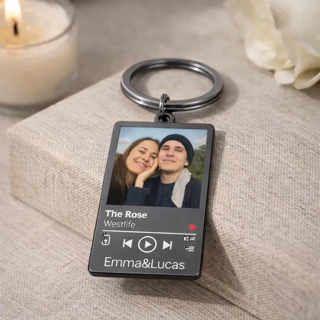 Custom Music Player Photo Keychain Personalized Song Cover Art Keyring Romantic Couple Gift Valentine's Day Gifts