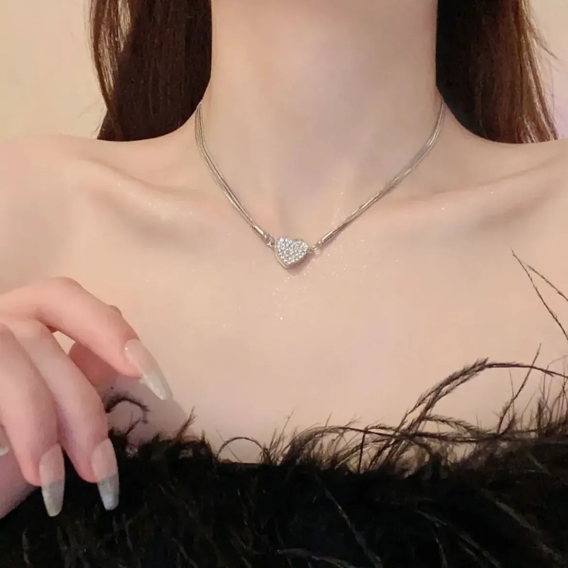 Silver Heart Puzzle Necklace with  Sparkling Interlocking Heart Pendant Symbolizing Love & Connection