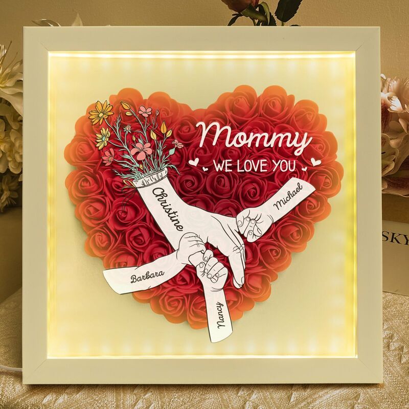 Personalized Flower Shadow Box with Light Custom Hand in Hand Special Mother's Day Gift