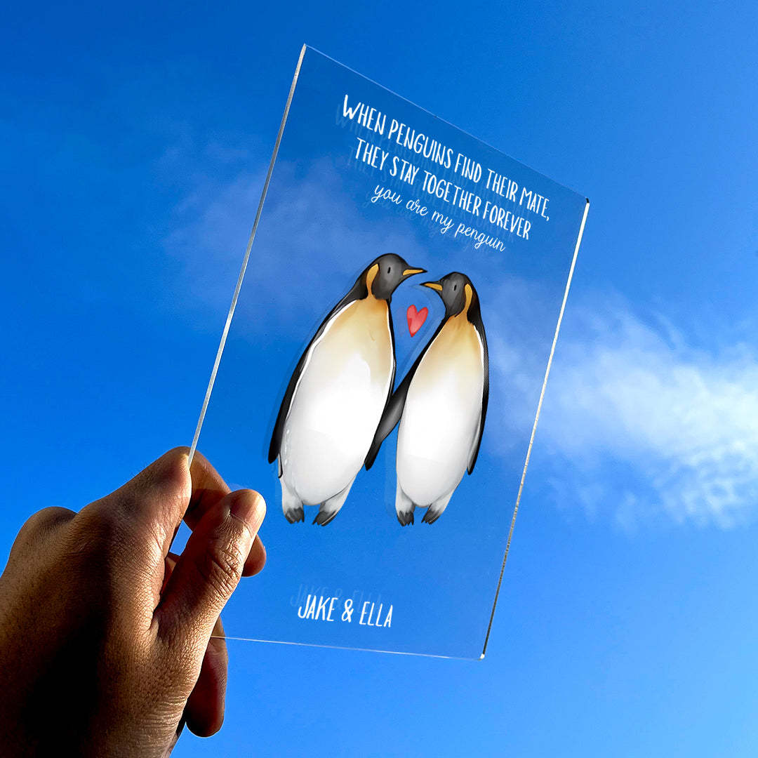 Personalised You're My Penguin Custom Text And Named Glass Plaque Gift For Him