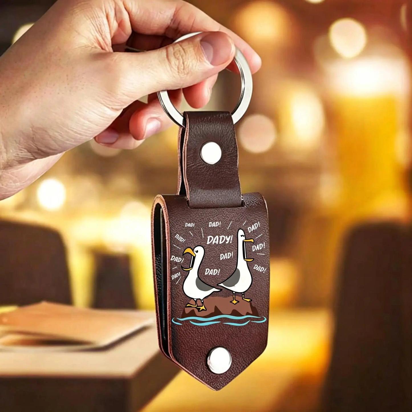 Personalized Photo Leather Keychain Custom Text Metal Tag Keyring Funny Father's Day Gift for Husband