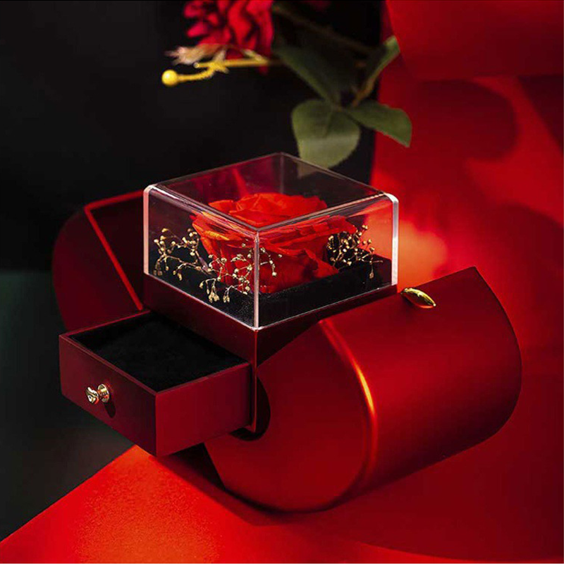 Mother's Day Gifts Preserved Real Rose with Sparkling Diamond To My Mom Necklace with Luxurious Preserved Real Rose Box and Message Card