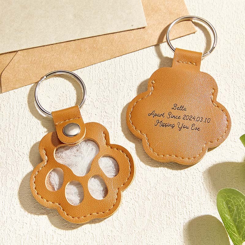 Personalized Leather Pet Hair Memorial Keychain Custom Pet Fur Keepsake Pet Loss Gift Dog Cat Remembrance Keyring