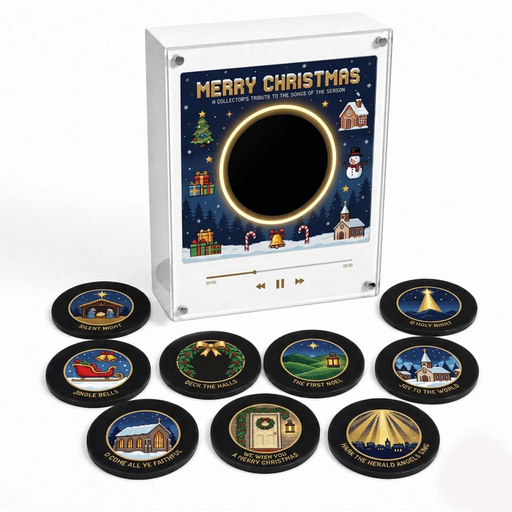 Christmas Pixel Art Vinyl Record Player Refrigerator Magnet Music Player Interactive Christmas Pixel Art Vinyl Record Magnet NFC Music Player