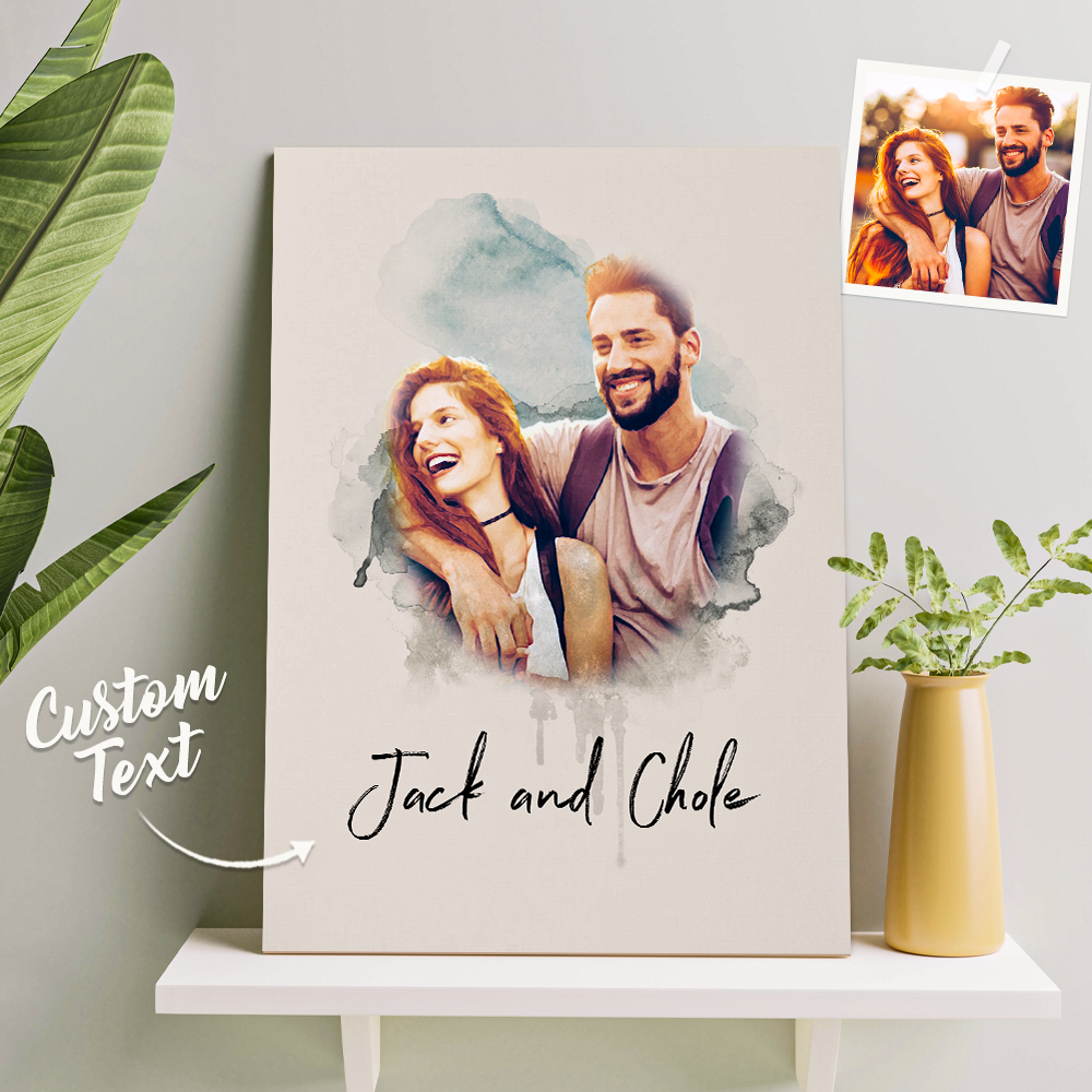 Custom Wall Art Watercolor Photo Aquarelle Oil Painting Frameless Valentine's Day Gift - NameNecklace