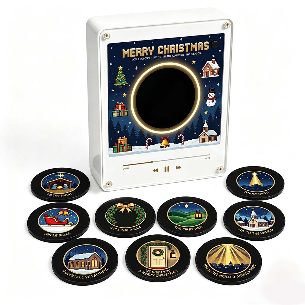 Christmas Pixel Art Vinyl Record Player Refrigerator Magnet Music Player Interactive Christmas Pixel Art Vinyl Record Magnet NFC Music Player