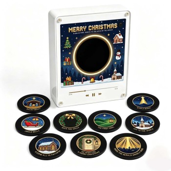 Christmas Pixel Art Vinyl Record Player Refrigerator Magnet Music Player Interactive Christmas Pixel Art Vinyl Record Magnet NFC Music Player