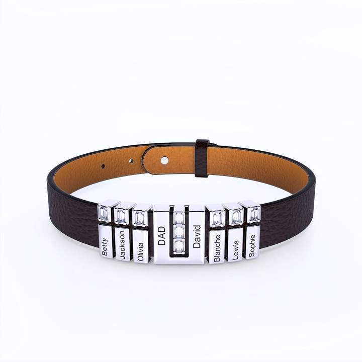 Father's Day Gift - Personality Men's Leather Bracelet With Names For Dad