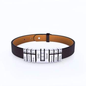 Father's Day Gift - Personality Men's Leather Bracelet With Names For Dad