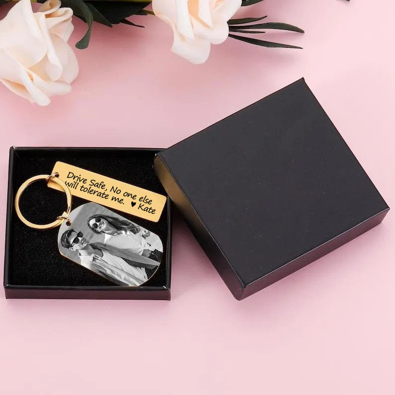 Personalized Photo Keychain, Engraved Picture Keychain, 1st Anniversary Boyfriend Gift, Girlfriend Gift Idea, 10 Years Valentine's Day Gift