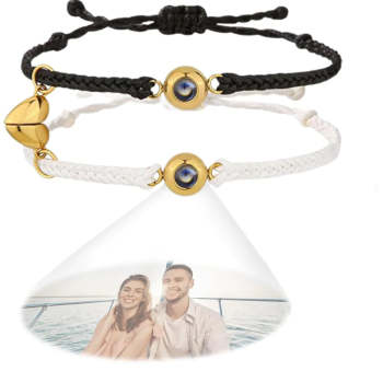 Custom Photo Projection Bracelet Simple Woven Heart Magnetic Bracelet Gift for Couple - NameNecklace