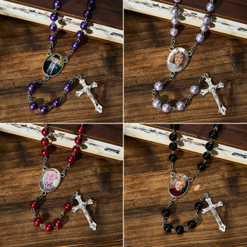 Custom Photo Rosary Beads Personalized Rosary with Photo Custom Rosary Beads Cross Multi-Color Necklace Sentimental Memorial Gift
