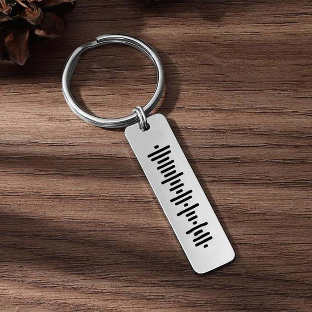 Custom Music Plaque Code Keychain Stainless Steel Silver