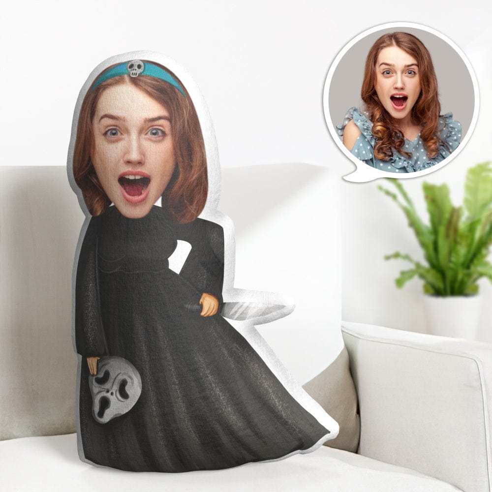 Custom Face Minime Throw Pillow Dark Witch Halloween Gift For Her - Giftlab