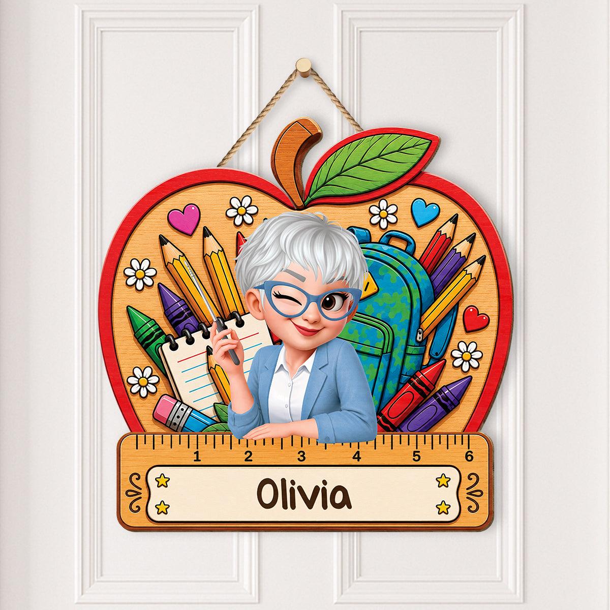 Personalized Photo Name Classroom Wood Sign Custom Cartoon Portrait  Name Teacher Hanging Decor Gift for Teacher