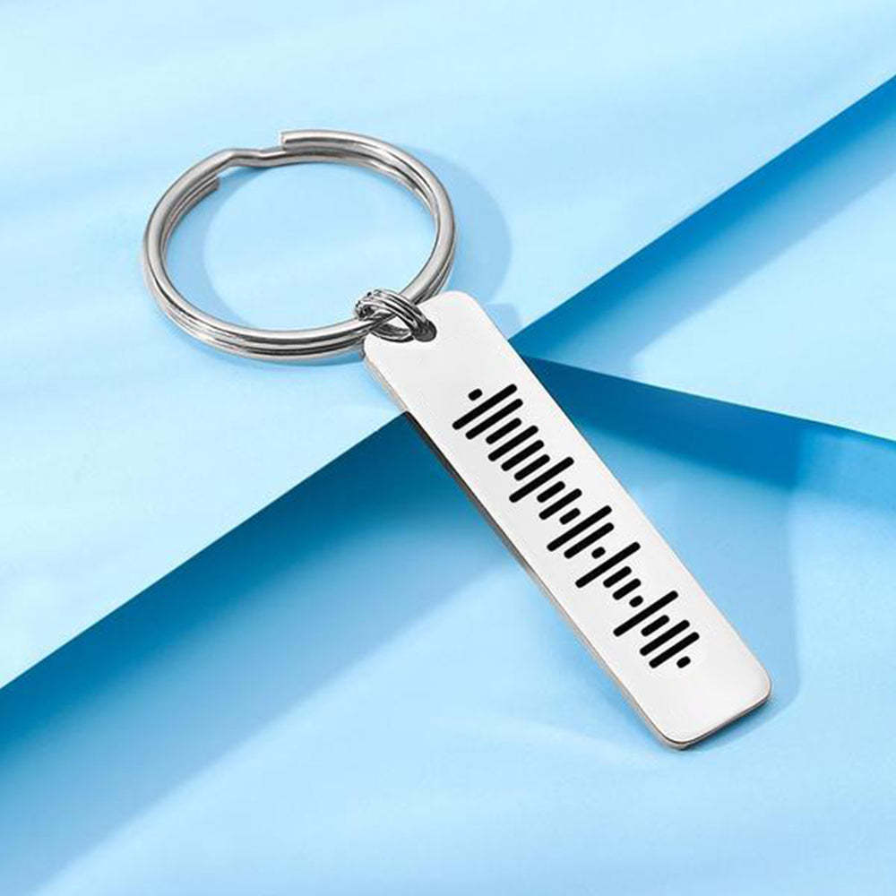 Custom Music Plaque Code Keychain Stainless Steel Silver