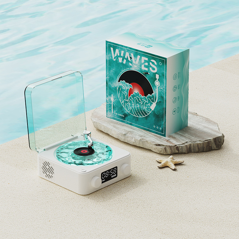 Retro Mini TurntaRetro Mini Wave Turntable White Noise Machine & Bluetooth Speaker - 7 Colors, 4 Soothing Sounds, RGB/Breathing LED Bedside Night Light/Clock