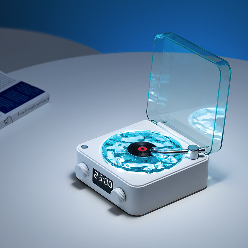 Retro Mini TurntaRetro Mini Wave Turntable White Noise Machine & Bluetooth Speaker - 7 Colors, 4 Soothing Sounds, RGB/Breathing LED Bedside Night Light/Clock