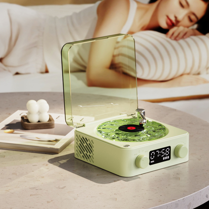 Retro Mini TurntaRetro Mini Wave Turntable White Noise Machine & Bluetooth Speaker - 7 Colors, 4 Soothing Sounds, RGB/Breathing LED Bedside Night Light/Clock