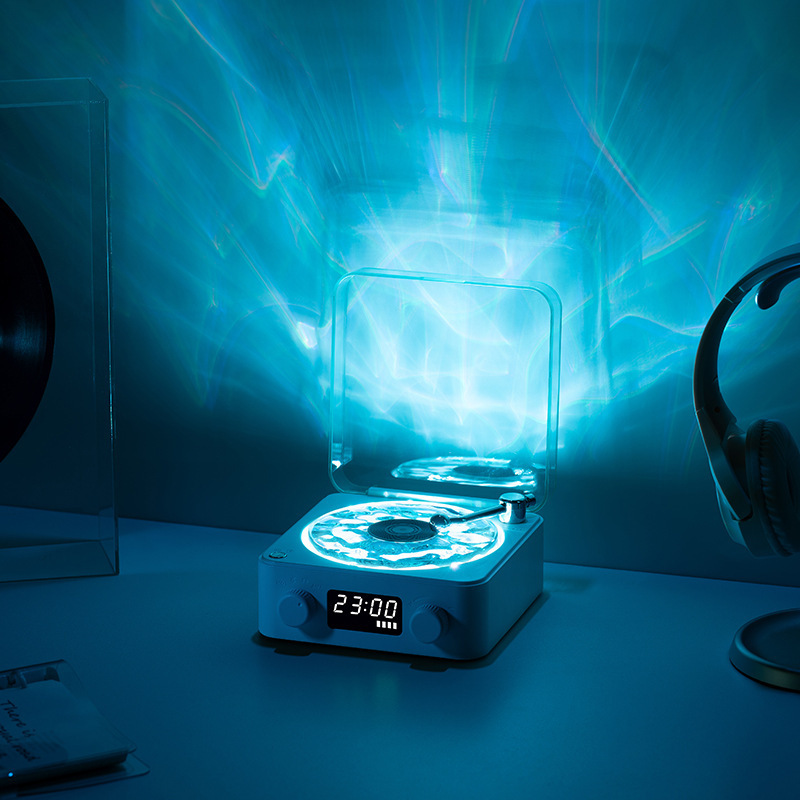 Retro Mini TurntaRetro Mini Wave Turntable White Noise Machine & Bluetooth Speaker - 7 Colors, 4 Soothing Sounds, RGB/Breathing LED Bedside Night Light/Clock