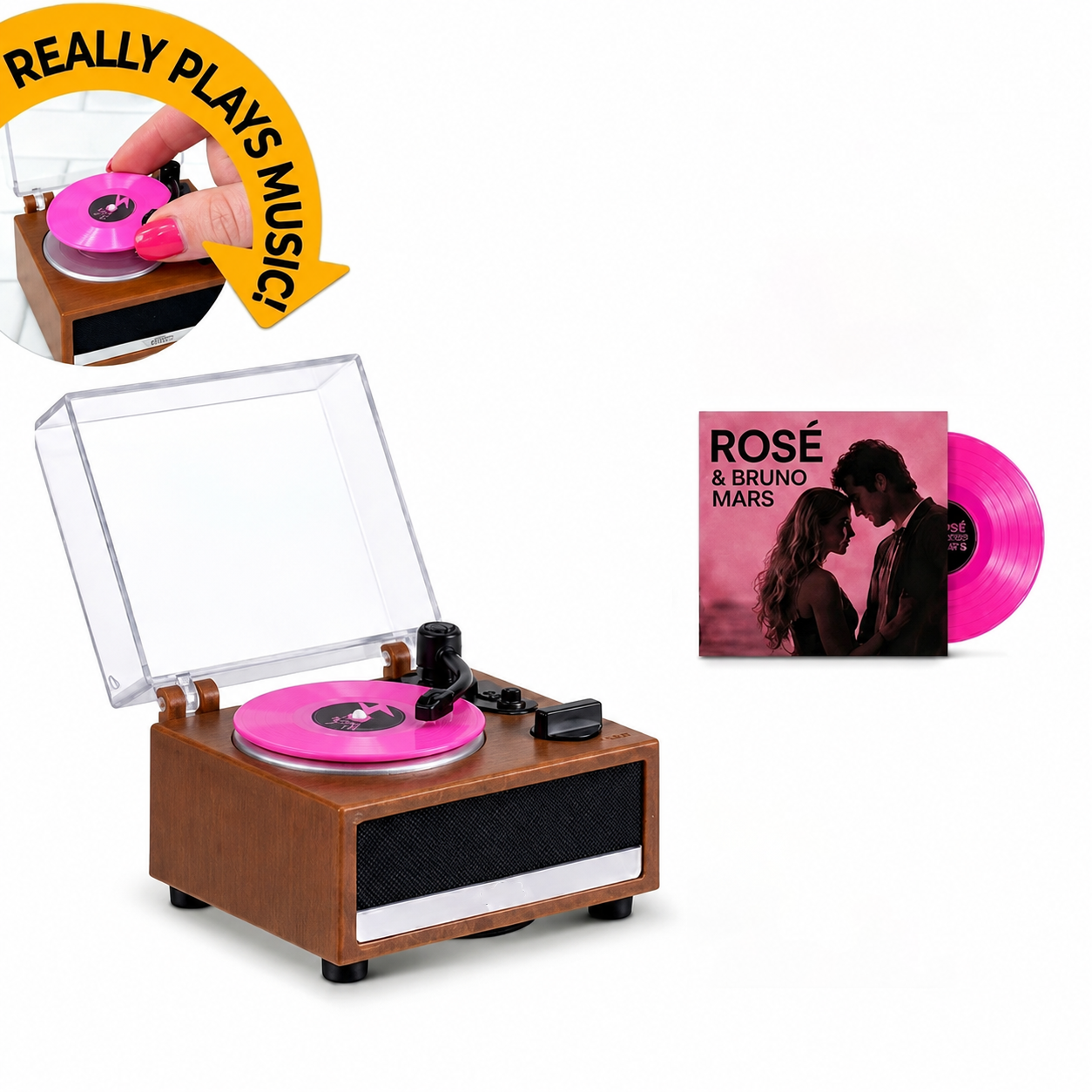 Personalized Mini Vinyl Music Player That Really Spins & Plays Music | Each Vinyl Can Play a Different Song, Custom Photo Album Cover, DIY Vinyl Color, Anniversary Gift for Couples