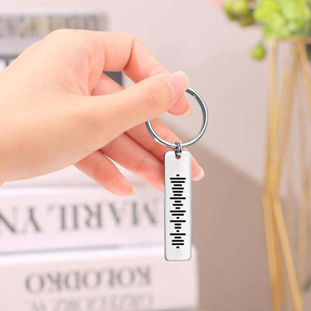Custom Music Plaque Code Keychain Stainless Steel Silver