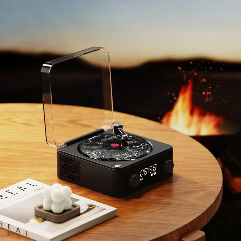 Retro Mini TurntaRetro Mini Wave Turntable White Noise Machine & Bluetooth Speaker - 7 Colors, 4 Soothing Sounds, RGB/Breathing LED Bedside Night Light/Clock