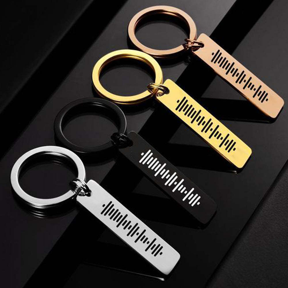 Custom Music Plaque Code Keychain Stainless Steel Silver